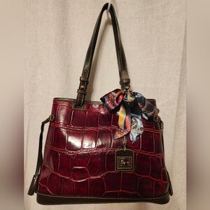 Dooney And Bourke Croc Embossed Leather Tassel Bag In Bordeaux And Brown